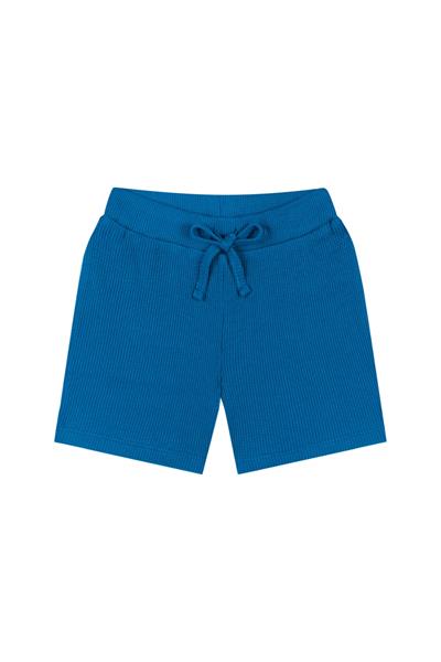 Mavi Waffle Şortlu Set Mavi