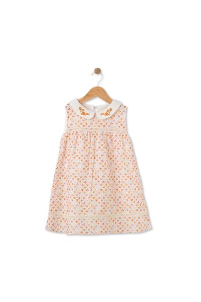 Maya Luca /Bloomy Spring Desenli Motif İşlemeli Turuncu Elbise Çok Renkli