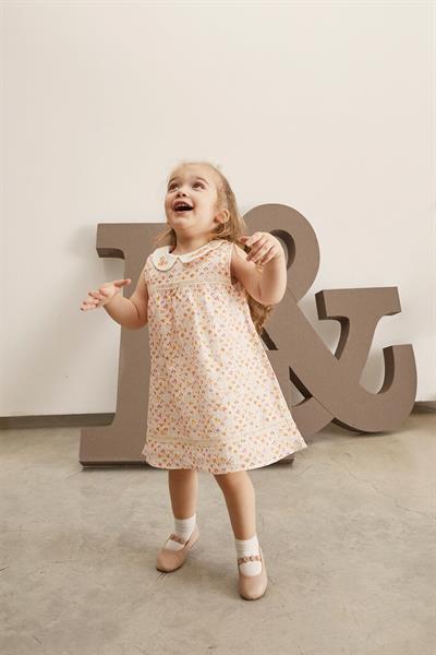 Maya Luca /Bloomy Spring Desenli Motif İşlemeli Turuncu Elbise Çok Renkli