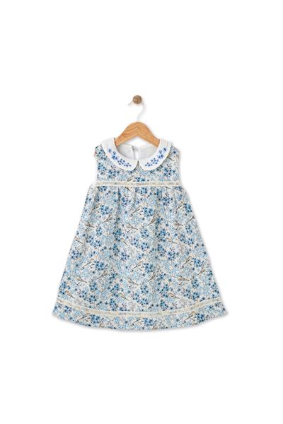 Maya Luca /Bloomy Spring Desenli Motif İşlemeli Mavi Elbise Çok Renkli