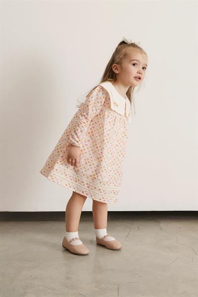 Maya Luca /Bloomy Spring Desenli Uzun Kollu Motif İşlemeli Turuncu Elbise Çok Renkli
