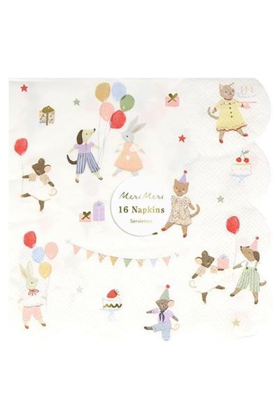 Meri Meri - Animal Friends Peçete - L - 16 Adet Çok Renkli