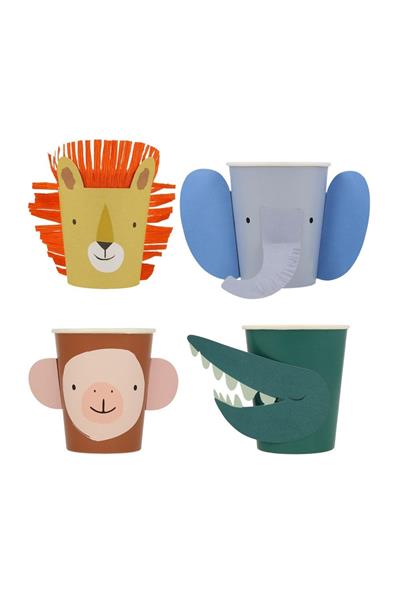 Meri Meri - Animal Parade Character Cups - Hayvan Geçit Töreni Bardaklar - 8li Çok Renkli