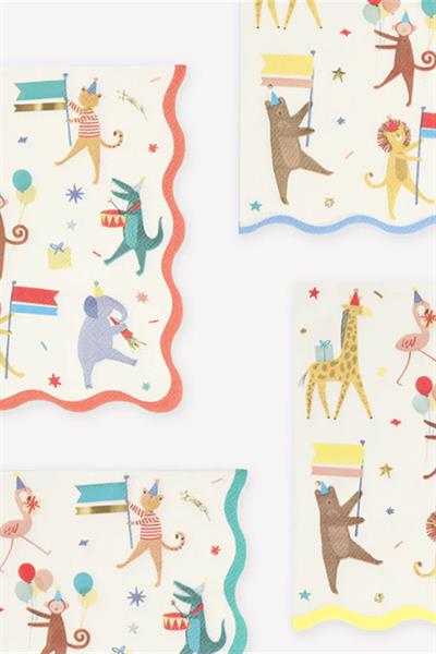 Meri Meri - Animal Parade Large Napkins - Hayvanlar Geçit Töreni Peçeteler (16lı) Çok Renkli