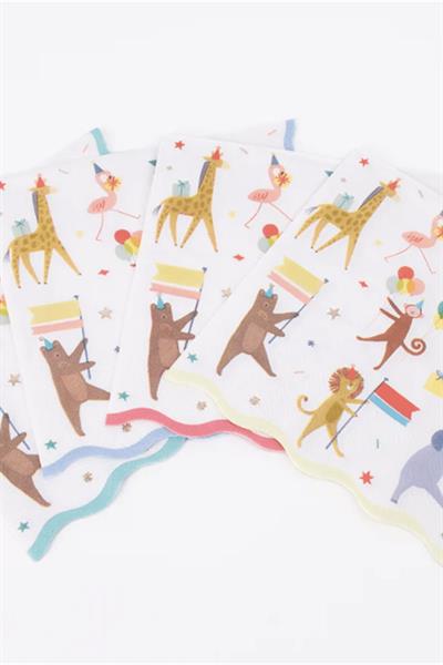 Meri Meri - Animal Parade Large Napkins - Hayvanlar Geçit Töreni Peçeteler (16lı) Çok Renkli