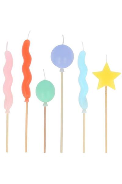 Meri Meri - Balon Mumlar - 6 Adet Çok Renkli