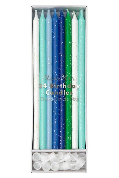 Meri Meri - Blue Glitter Candles - Mavi Simli Mumlar Çok Renkli