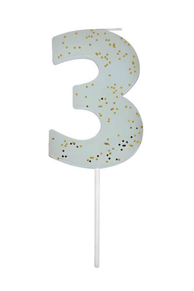 Meri Meri - Blue Number 3 Candle - 3 Numara Mavi Mum Çok Renkli