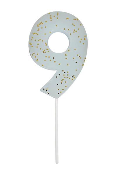 Meri Meri - Blue Number 9 Candle - 9 Numara Mavi Mum Çok Renkli