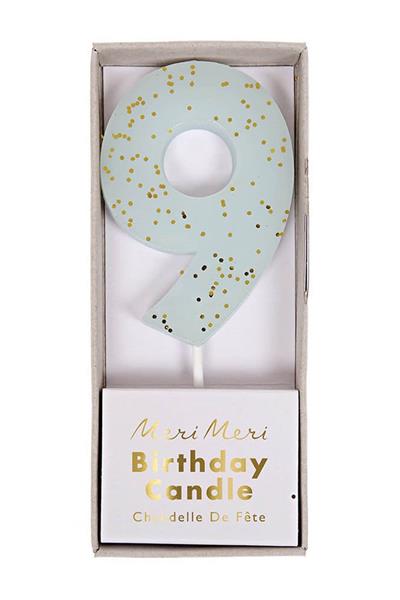 Meri Meri - Blue Number 9 Candle - 9 Numara Mavi Mum Çok Renkli