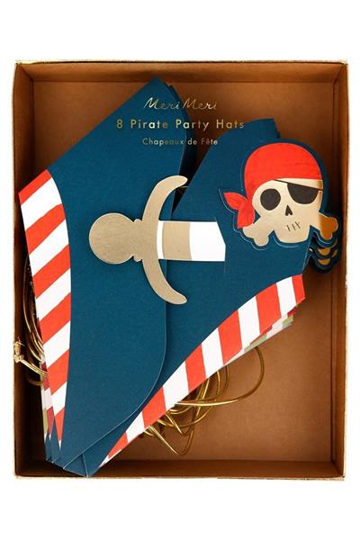 Meri Meri - Blue Pirate Party Hats - Korsan Parti Şapkaları - 8li Çok Renkli