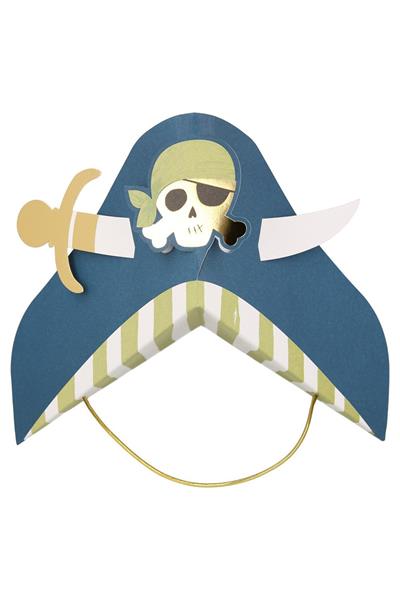 Meri Meri - Blue Pirate Party Hats - Korsan Parti Şapkaları - 8li Çok Renkli