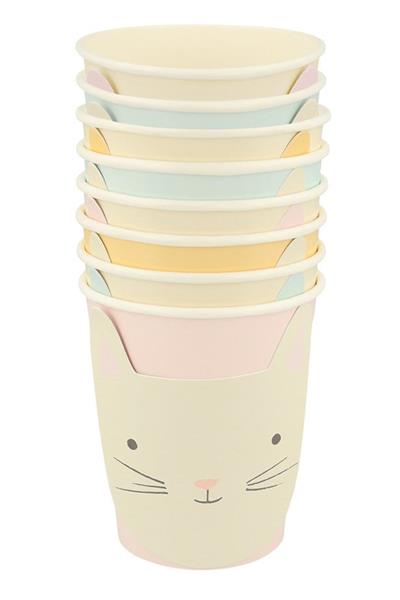 Meri Meri - Cat Cups - Kedi Bardaklar - 8'li Çok Renkli
