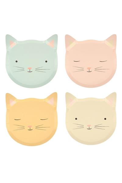 Meri Meri - Cat Plates - Kedi Tabaklar - 8li Çok Renkli