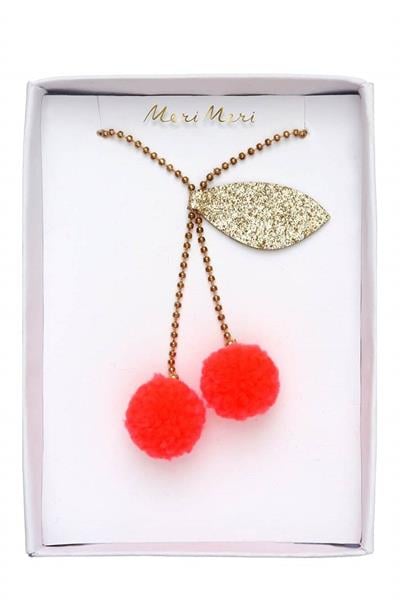 Meri Meri - Cherry Pompom Necklace - Ponpon Kiraz Kolye Çok Renkli