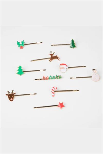 Meri Meri - Christmas Enamel Hair Slides - Yeni Yıl Tokaları - 10lu Çok Renkli