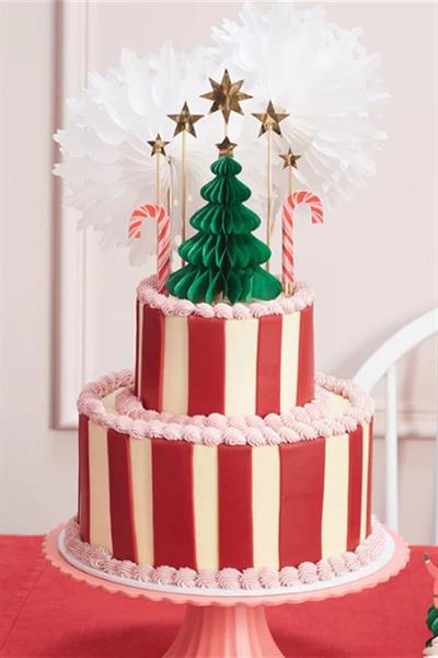 Meri Meri - Christmas Honeycomb Cake Topper Set - Petekli Yeni Yıl Pasta Süsü Seti - 10 parça Çok Renkli