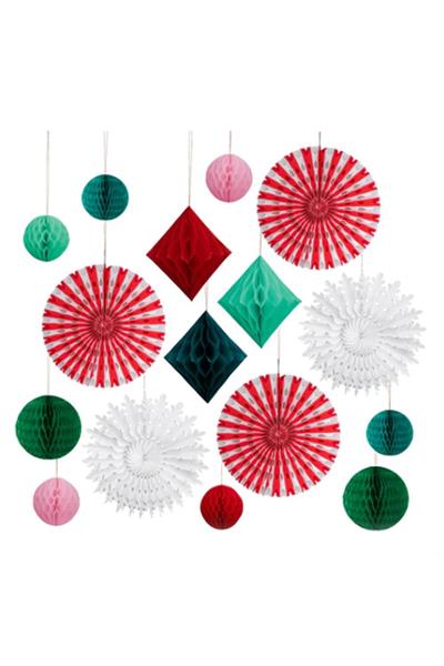 Meri Meri - Christmas Honeycomb Decoration Kit - Yeni Yıl Petekli Dekor Kiti Çok Renkli