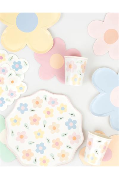 Meri Meri - Çiçekli Tabaklar (L) (8li) Çok Renkli