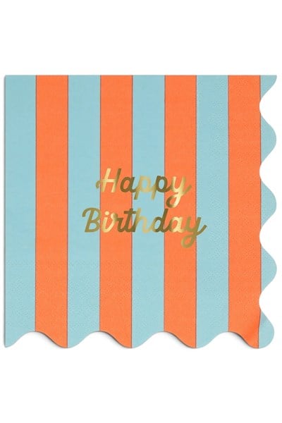 Meri Meri - Çizgili Happy Birthday Peçeteler (L) (x16) Çok Renkli