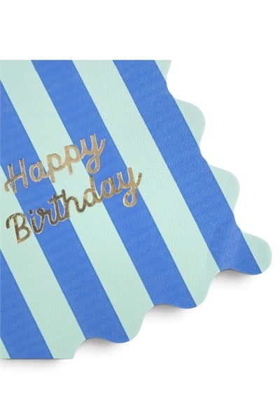 Meri Meri - Çizgili Happy Birthday Peçeteler (L) (x16) Çok Renkli
