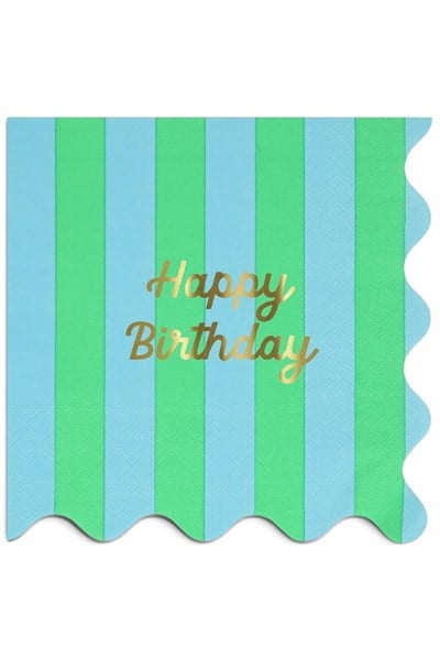 Meri Meri - Çizgili Happy Birthday Peçeteler (L) (x16) Çok Renkli