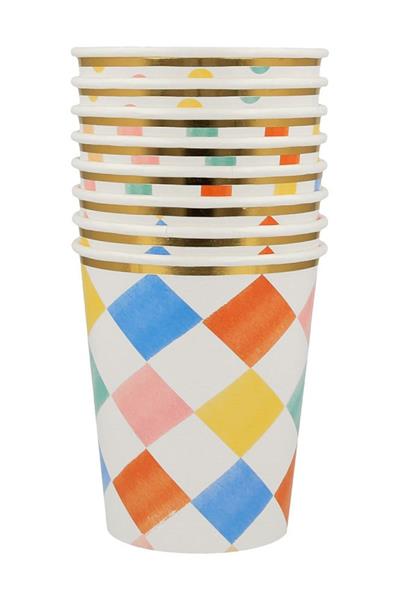 Meri Meri - Colourful Pattern Cups - Renkli Desenler Bardaklar - 8li Çok Renkli