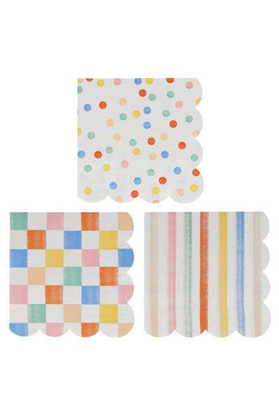 Meri Meri - Colourful Pattern Large Napkins - Renkli Desenler Peçeteler - L - 16lı Çok Renkli