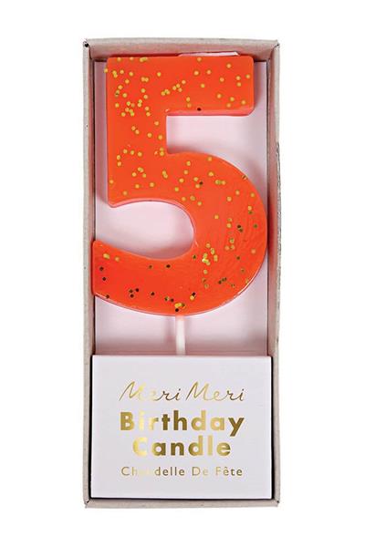 Meri Meri - Coral Number 5 Candle - 5 Numara Mercan Mum Çok Renkli