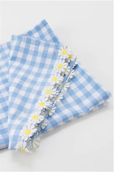 Meri Meri - Daisy Edge Gingham Napkins - Papatya Detaylı Pötikare Kumaş Peçeteler - 4lü Çok Renkli