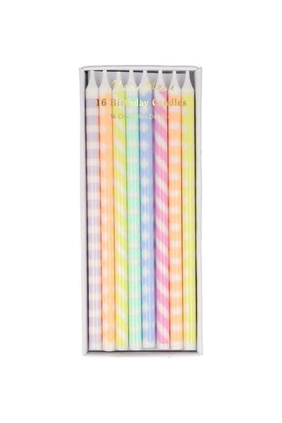 Meri Meri - Desenli Pastel Mumlar - 16 Adet Çok Renkli