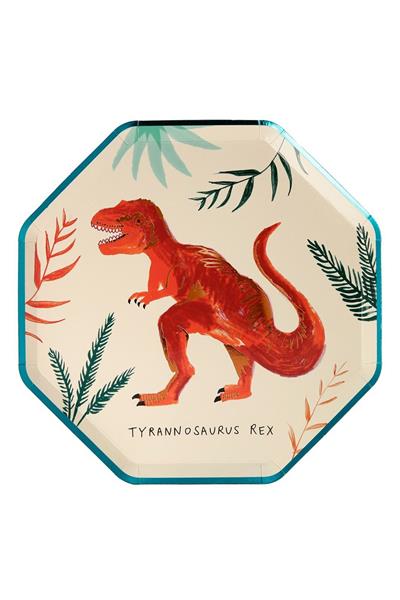 Meri Meri - Dinosaur Plates - Dinozor Tabak Çok Renkli