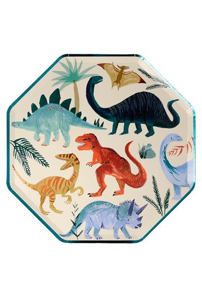 Meri Meri - Dinosaur Plates - Dinozor Tabak - 8li Çok Renkli