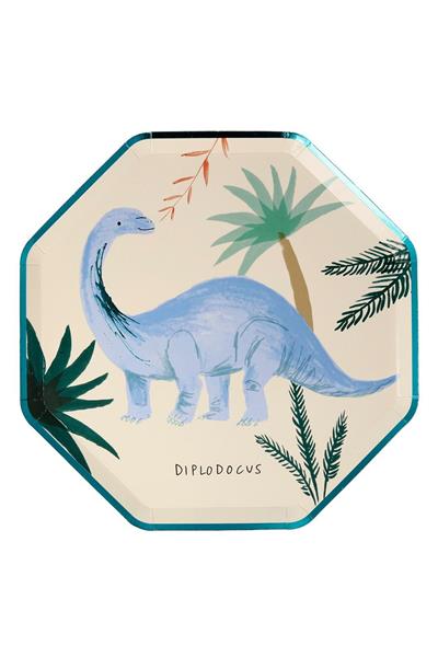 Meri Meri - Dinosaur Plates - Dinozor Tabak Çok Renkli