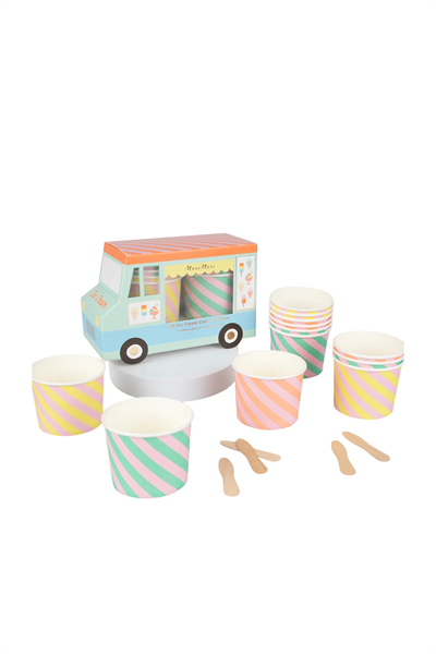 Meri Meri - Dondurma Kap ve Kaşıkları - 8 Adet Çok Renkli