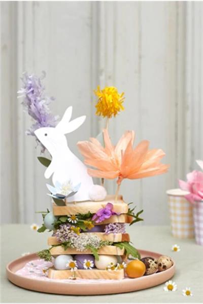 Meri Meri - Easter Cake Toppers - Çiçekli Tavşan Pasta Süsleri Çok Renkli
