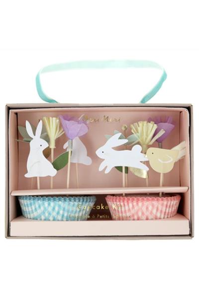 Meri Meri - Easter Cupcake Kit - Çiçekli Tavşan Cupcake Seti - 24lü Çok Renkli