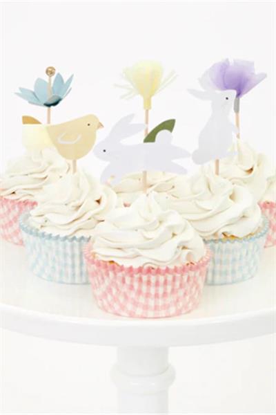 Meri Meri - Easter Cupcake Kit - Çiçekli Tavşan Cupcake Seti - 24lü Çok Renkli