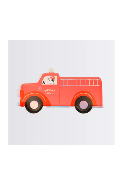 Meri Meri - Fire Truck Plates - İtfaiye Kamyonu Tabaklar - 8li Çok Renkli