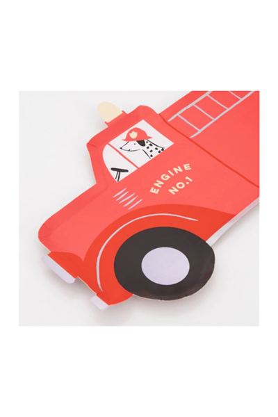 Meri Meri - Fire Truck Plates - İtfaiye Kamyonu Tabaklar - 8li Çok Renkli