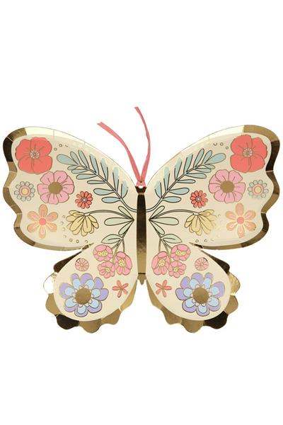 Meri Meri - Floral Butterfly Plates - Çiçekli Kelebek Tabak - 8li Çok Renkli