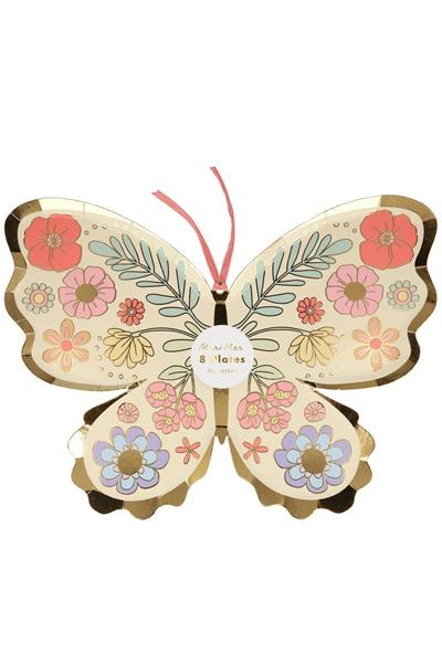 Meri Meri - Floral Butterfly Plates - Çiçekli Kelebek Tabak - 8li Çok Renkli