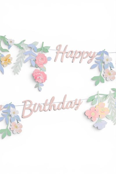 Meri Meri - Floral Happy Birthday Garland - Çiçekli Happy Birthday Asılan Süs Çok Renkli
