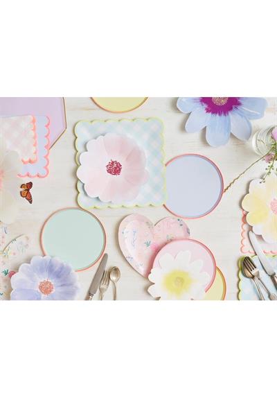Meri Meri - Flower Garden Plates - Çiçek Bahçesi Tabaklar - S - 8li Çok Renkli