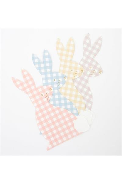 Meri Meri - Gingham Bunny Napkins - Damalı Tavşan Peçeteler - 16lı Çok Renkli