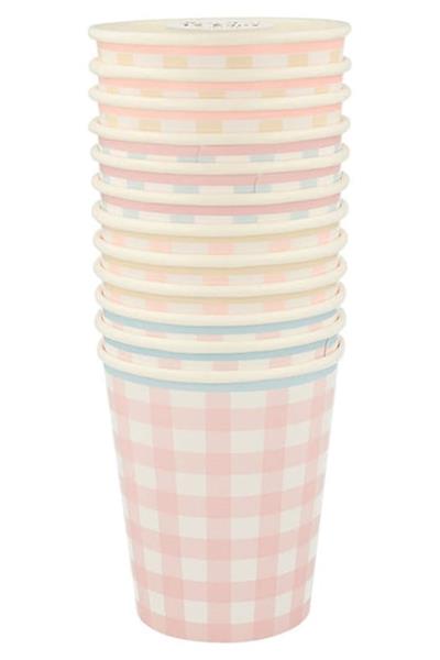 Meri Meri - Gingham Cups - Damalı Bardaklar (8li) Çok Renkli