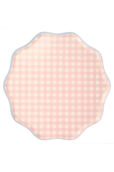Meri Meri - Gingham Plates - Damalı Tabaklar - L - 12li Çok Renkli