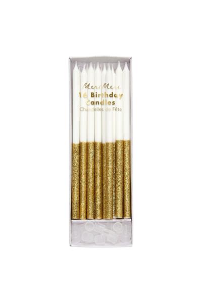 Meri Meri - Gold Glitter Dipped Candles - Altın Simli Mumlar Çok Renkli