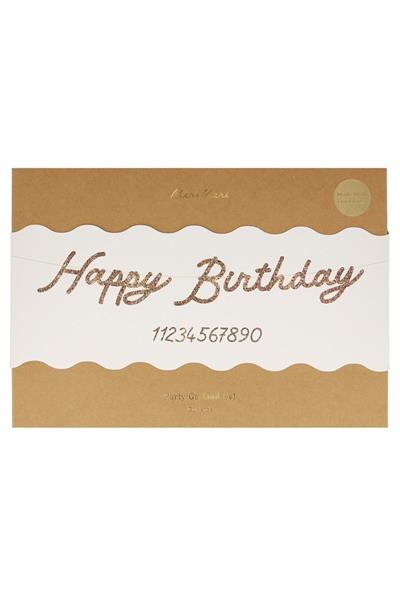 Meri Meri - Gold Glitter Happy Birthday Garland - Parıltılı Altın Happy Birthday Asılan Süs Seti Çok Renkli