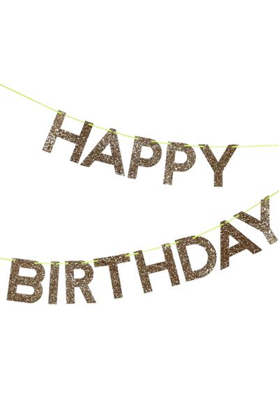 Meri Meri - Gold Happy Birthday Garland - Altın Happy Birthday Asılan Süs Çok Renkli